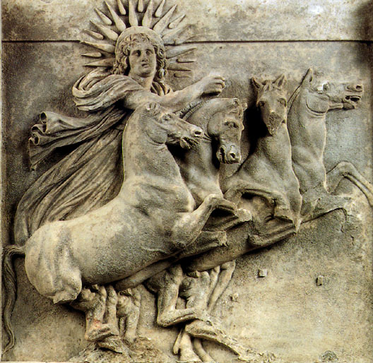 Helios - Metope van Athenatempel te Ilion, derde eeuw v.Chr., Pergamummuseum Berlijn - foto: Gryffindor <http://commons.wikimedia.org/wiki/File:Ilion---metopa.jpg>