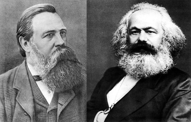 Karl Marx (r.) en Friedrich Engels (l)