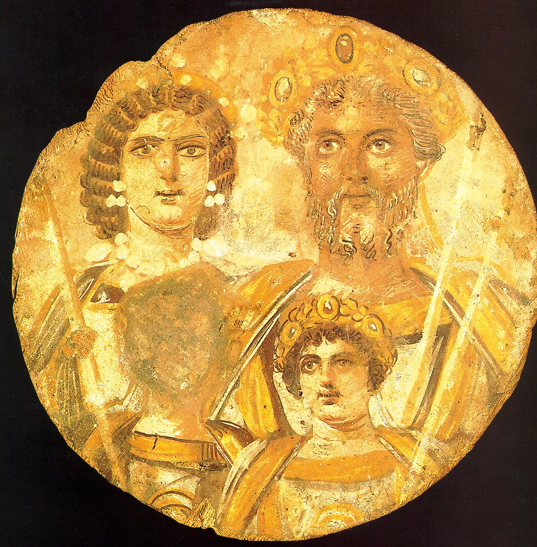 The 'Berlin Tondo' - Clockwise: Julia Domna, Septimius Severus, Caracalla and Geta (defaced after death and damnatio memoriae)