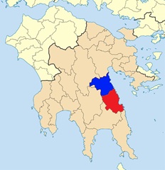 North Kynoura (blue) and South Kynoura (red) - Map: Wikimedia Commons, Pitichinacchio (GNU), adapted